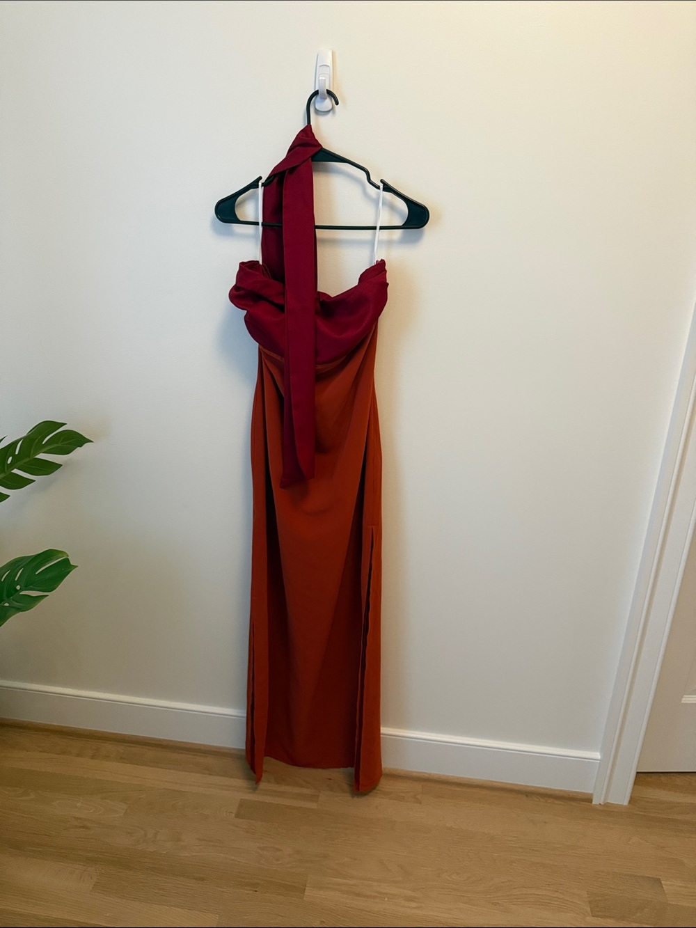 Strapless Two-Tone Rust and Wine Maxi Dress